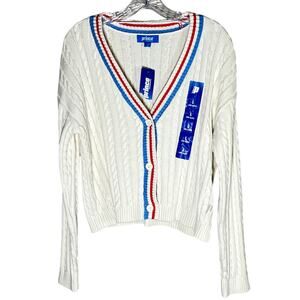 Prince Pickleball Women's Cable Knit Cardigan Ivory Size Large All Cotton NWT